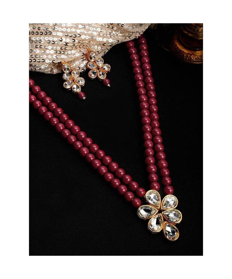 Traditional Kundan & Pearl Studded Necklace Jewellery Set For Women 