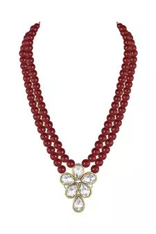 Traditional Kundan & Pearl Studded Necklace Jewellery Set For Women 