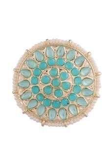Traditional Turquoise Kundan & Pearl Studded Adjustable Finger Ring for Women (FL209Sb)