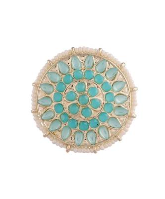 Traditional Turquoise Kundan & Pearl Studded Adjustable Finger Ring for Women  1