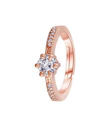Rose Gold Plated Elegant Classy CZ Crystal Adjustable Designer Finger Ring for Women and Girls 