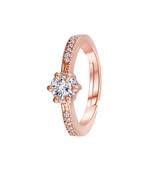 Rose Gold Plated Elegant Classy CZ Crystal Adjustable Designer Finger Ring for Women and Girls 
