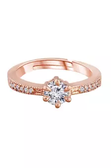 Rose Gold Plated Elegant Classy CZ Crystal Adjustable Designer Finger Ring for Women and Girls 