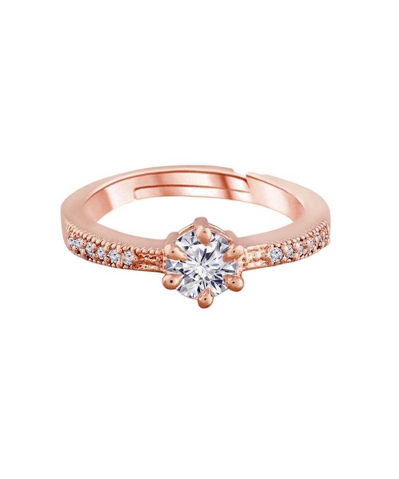 Rose Gold Plated Elegant Classy CZ Crystal Adjustable Designer Finger Ring for Women and Girls 