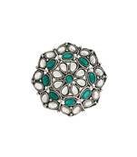 I Jewels Silver Oxidized Green Kundan Work Designer Adjustable Finger Ring for Women (FL204G)