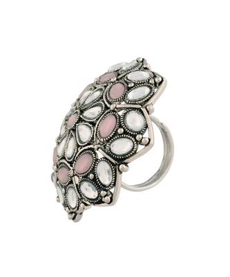 Silver Oxidized Pink Kundan Work Designer Adjustable Finger Ring for Women  4