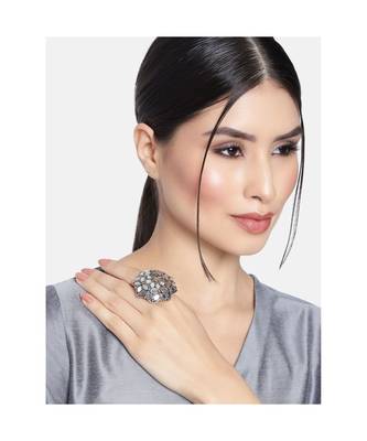 Silver Oxidized Mirror Designer Adjustable Finger Ring for Women  2
