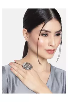 Silver Oxidized Mirror Designer Adjustable Finger Ring for Women 