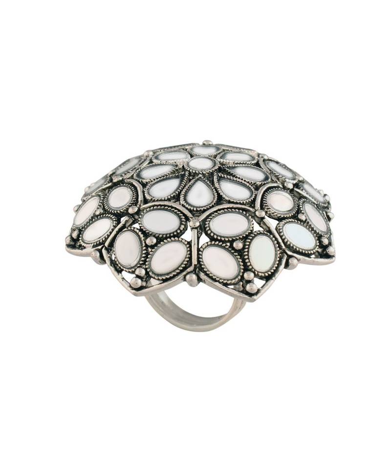 Silver Oxidized Mirror Designer Adjustable Finger Ring for Women 