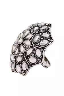 Silver Oxidized Mirror Designer Adjustable Finger Ring for Women 