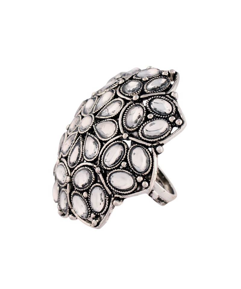 Silver Oxidized Mirror Designer Adjustable Finger Ring for Women 