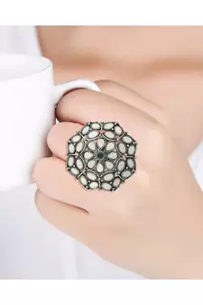 Silver Oxidized Mirror Designer Adjustable Finger Ring for Women 