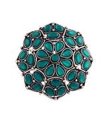 Silver Oxidized Green Kundan Work Designer Adjustable Finger Ring for Women 