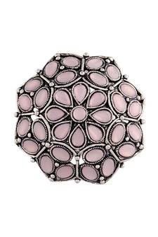Silver Oxidized Pink Kundan Work Designer Adjustable Finger Ring for Women (FL204Pi-2)