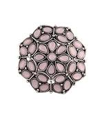 Silver Oxidized Pink Kundan Work Designer Adjustable Finger Ring for Women 