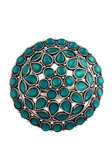 I Jewels Silver Oxidized Kundan Work Designer Adjustable Finger Ring for Women (FL208G-2)