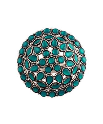 I Jewels Silver Oxidized Kundan Work Designer Adjustable Finger Ring for Women  1