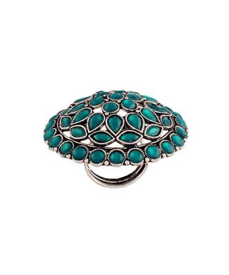 I Jewels Silver Oxidized Kundan Work Designer Adjustable Finger Ring for Women  3