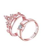 Valentine's Special Rose Gold Plated CZ Adjustable Couple Finger Rings for Women 
