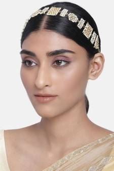 Traditional Floral Kundan Pearl Studded Rajasthani Sheeshphool/Mathapatti for Women (T2061W)