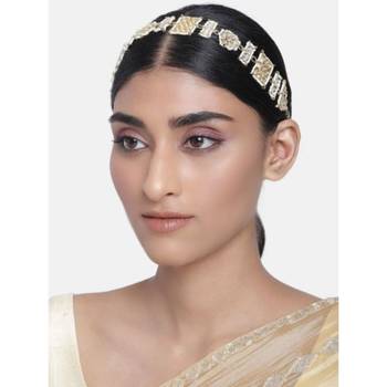 Traditional Floral Kundan Pearl Studded Rajasthani Sheeshphool/Mathapatti for Women  1
