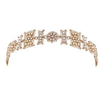 Traditional Floral Kundan Pearl Studded Rajasthani Sheeshphool/Mathapatti for Women  2