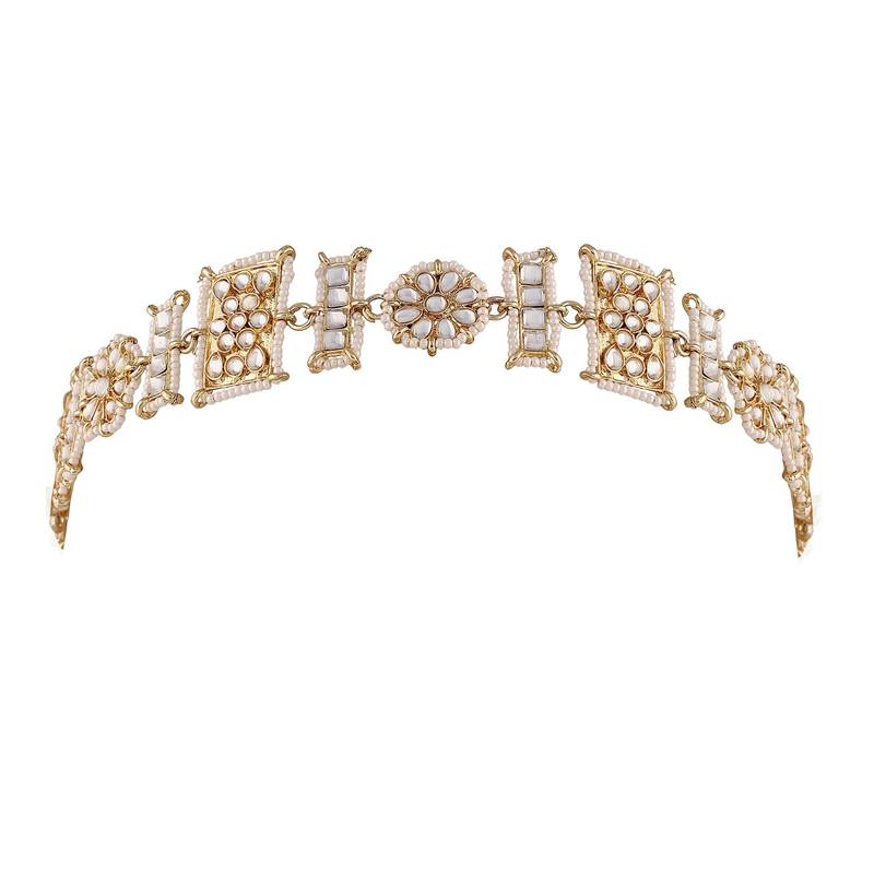 Traditional Floral Kundan Pearl Studded Rajasthani Sheeshphool/Mathapatti for Women 