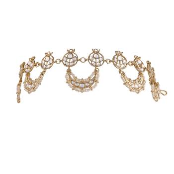 Traditional Floral Kundan Pearl Studded Rajasthani Sheeshphool/ Mathapatti for Women  2