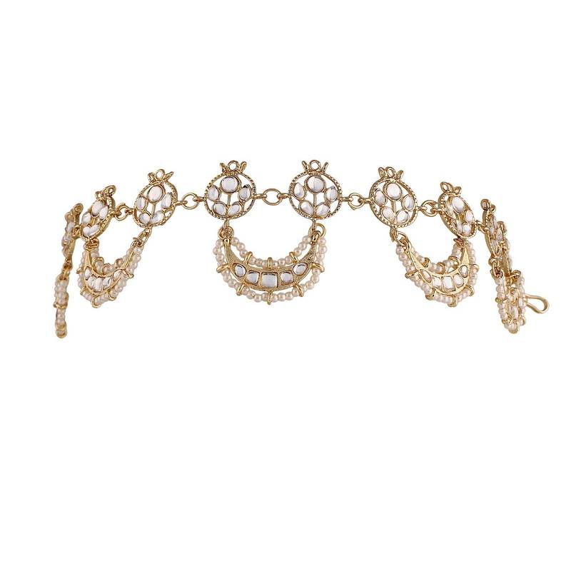 Traditional Floral Kundan Pearl Studded Rajasthani Sheeshphool/ Mathapatti for Women 