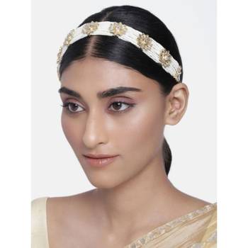 Traditional Floral Kundan Pearl Studded Rajasthani Sheeshphool/ Mathapatti for Women  1
