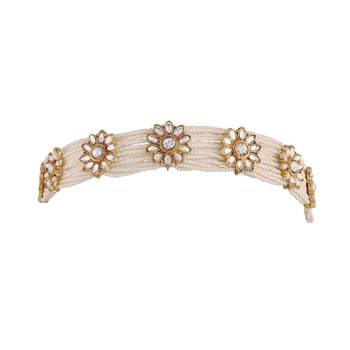 Traditional Floral Kundan Pearl Studded Rajasthani Sheeshphool/ Mathapatti for Women  2