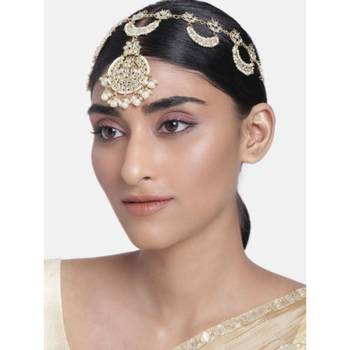 Traditional Floral Kundan Pearl Studded Rajasthani Sheeshphool/ Mathapatti for Women  1