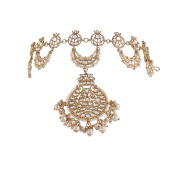 Traditional Floral Kundan Pearl Studded Rajasthani Sheeshphool/ Mathapatti for Women  2