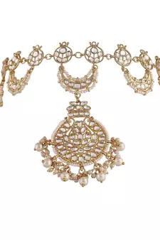 Traditional Floral Kundan Pearl Studded Rajasthani Sheeshphool/ Mathapatti for Women 