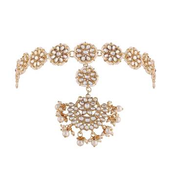 Traditional Floral Kundan Pearl Studded Rajasthani Sheeshphool/Mathapatti for Women  2