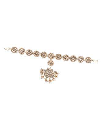 Traditional Floral Kundan Pearl Studded Rajasthani Sheeshphool/Mathapatti for Women  3
