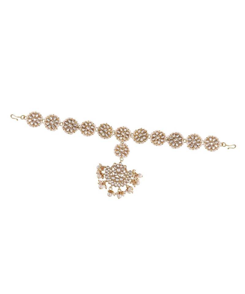 Traditional Floral Kundan Pearl Studded Rajasthani Sheeshphool/Mathapatti for Women 