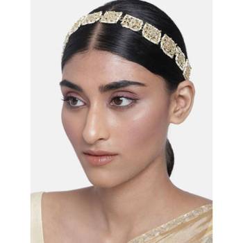 Traditional Floral Kundan Pearl Studded Rajasthani Sheeshphool/ Mathapatti for Women  1