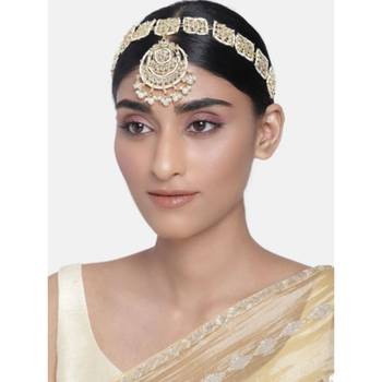 Traditional Floral Kundan Pearl Studded Rajasthani Sheeshphool/Mathapatti for Women  1