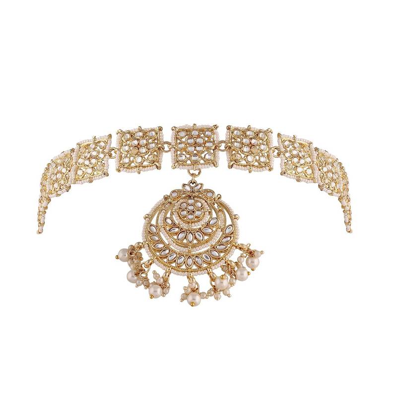 Traditional Floral Kundan Pearl Studded Rajasthani Sheeshphool/Mathapatti for Women 