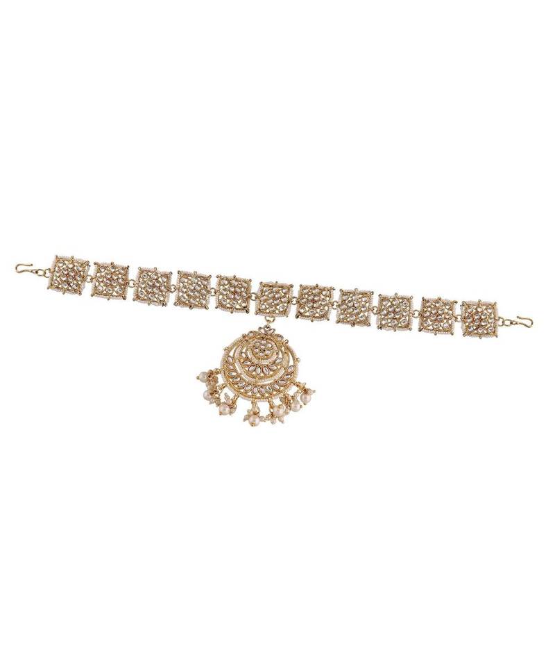 Traditional Floral Kundan Pearl Studded Rajasthani Sheeshphool/Mathapatti for Women 