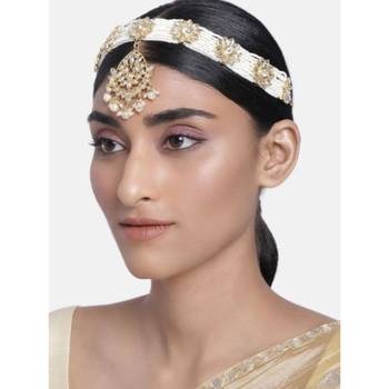 Traditional Floral Kundan Pearl Studded Rajasthani Sheeshphool/ Mathapatti for Women  1