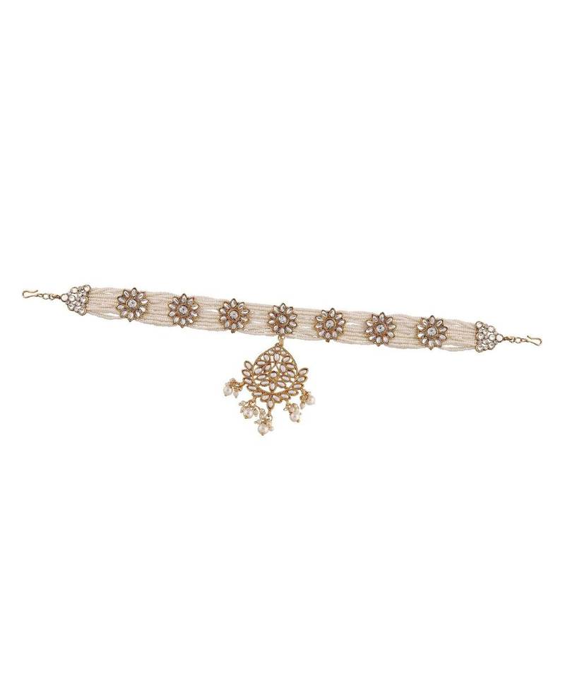 Traditional Floral Kundan Pearl Studded Rajasthani Sheeshphool/ Mathapatti for Women 