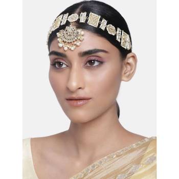 Traditional Floral Kundan Pearl Studded Rajasthani Sheeshphool/ Mathapatti for Women  1