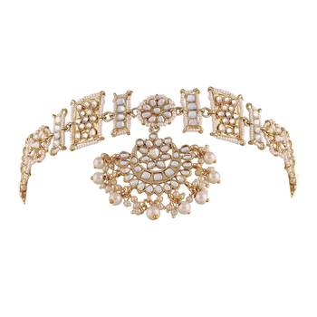 Traditional Floral Kundan Pearl Studded Rajasthani Sheeshphool/ Mathapatti for Women  2