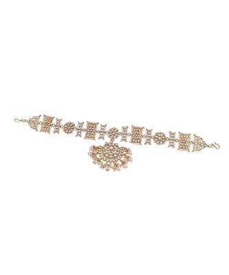 Traditional Floral Kundan Pearl Studded Rajasthani Sheeshphool/ Mathapatti for Women  3