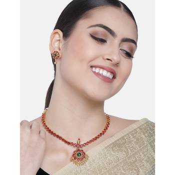 Designer Traditional Brass Jewellery Set With Earrings Glided with Kundan  1