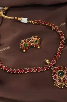 Designer Traditional Brass Jewellery Set With Earrings Glided with Kundan 