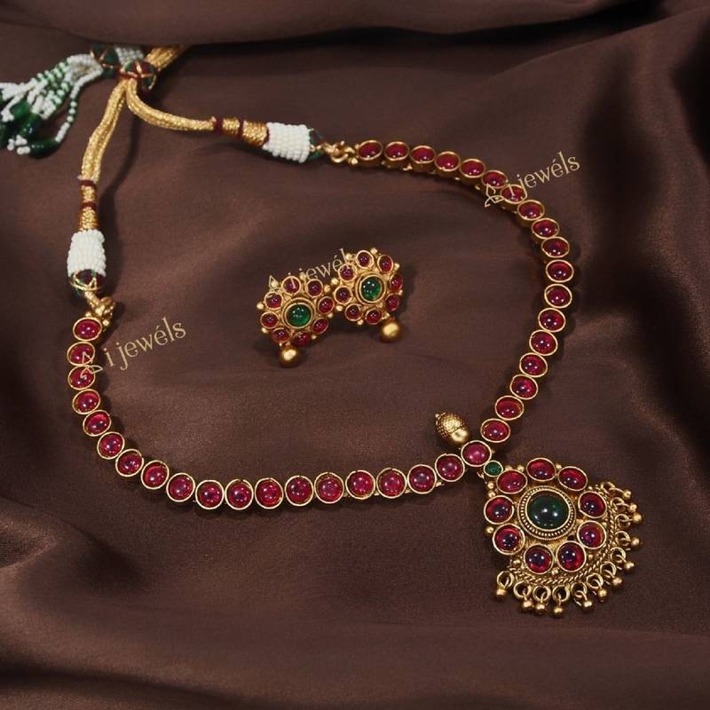 Designer Traditional Brass Jewellery Set With Earrings Glided with Kundan 