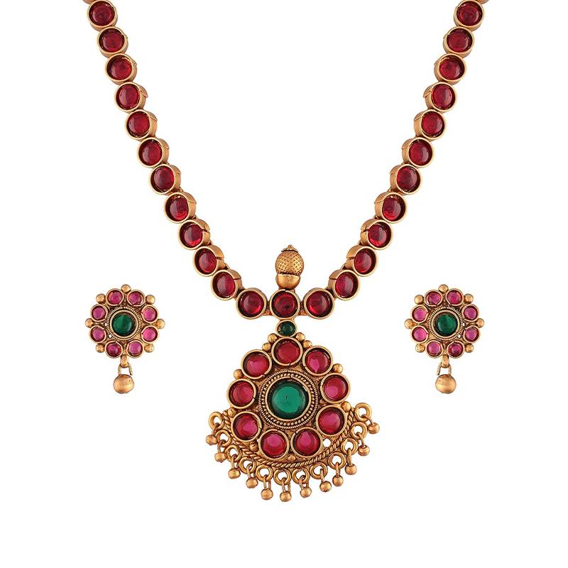 Designer Traditional Brass Jewellery Set With Earrings Glided with Kundan 
